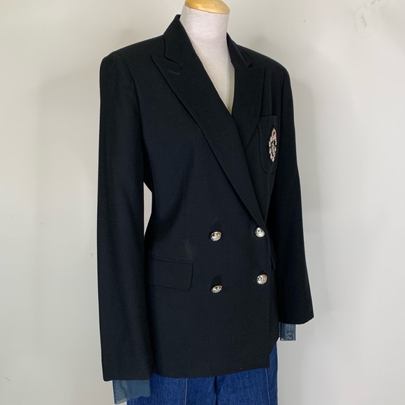 Lauren Ralph Lauren size 4 black wool vintage double breasted embroidered blazer - Picture 2 of 16